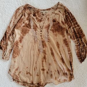 Vintage America Tan and Brown Tie-Dye Blouse